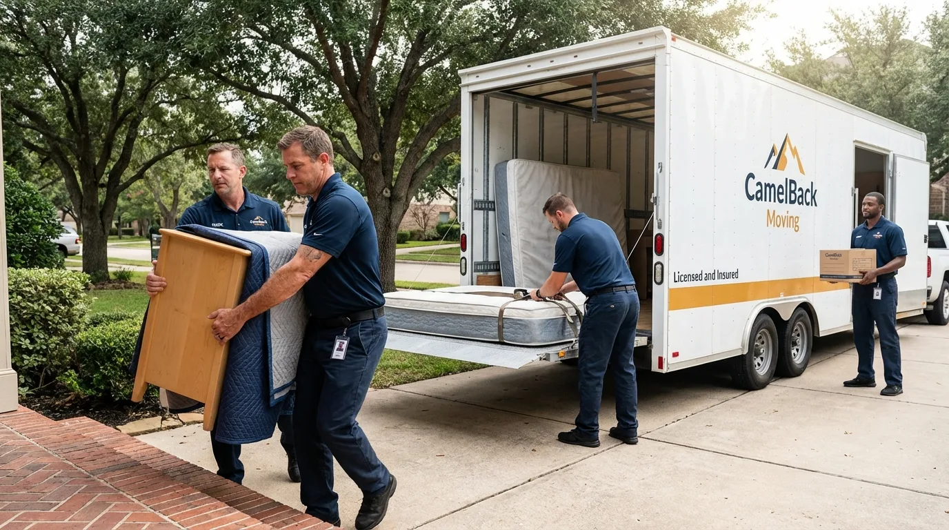 Crew loading residential truck for cross-state move from Woodward, OK